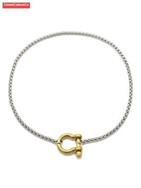 18K Gold Plated Buckle Necklace Heavy Screw Anchor Shackle Wheat Chain Carabiner